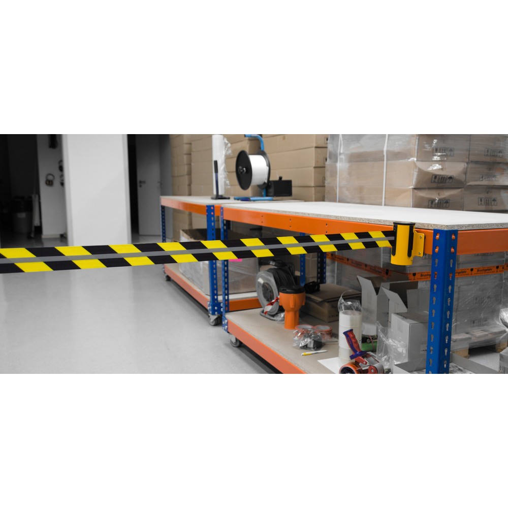 Číslo obrázku produktu 3: RS-GUIDESYSTEMS® kazeta s páskou GLW 45-E REFLECTO, nástěnná montáž, délka 2,3 m, šířka 50 mm, kryt žlutý, pásek černý/žlutý