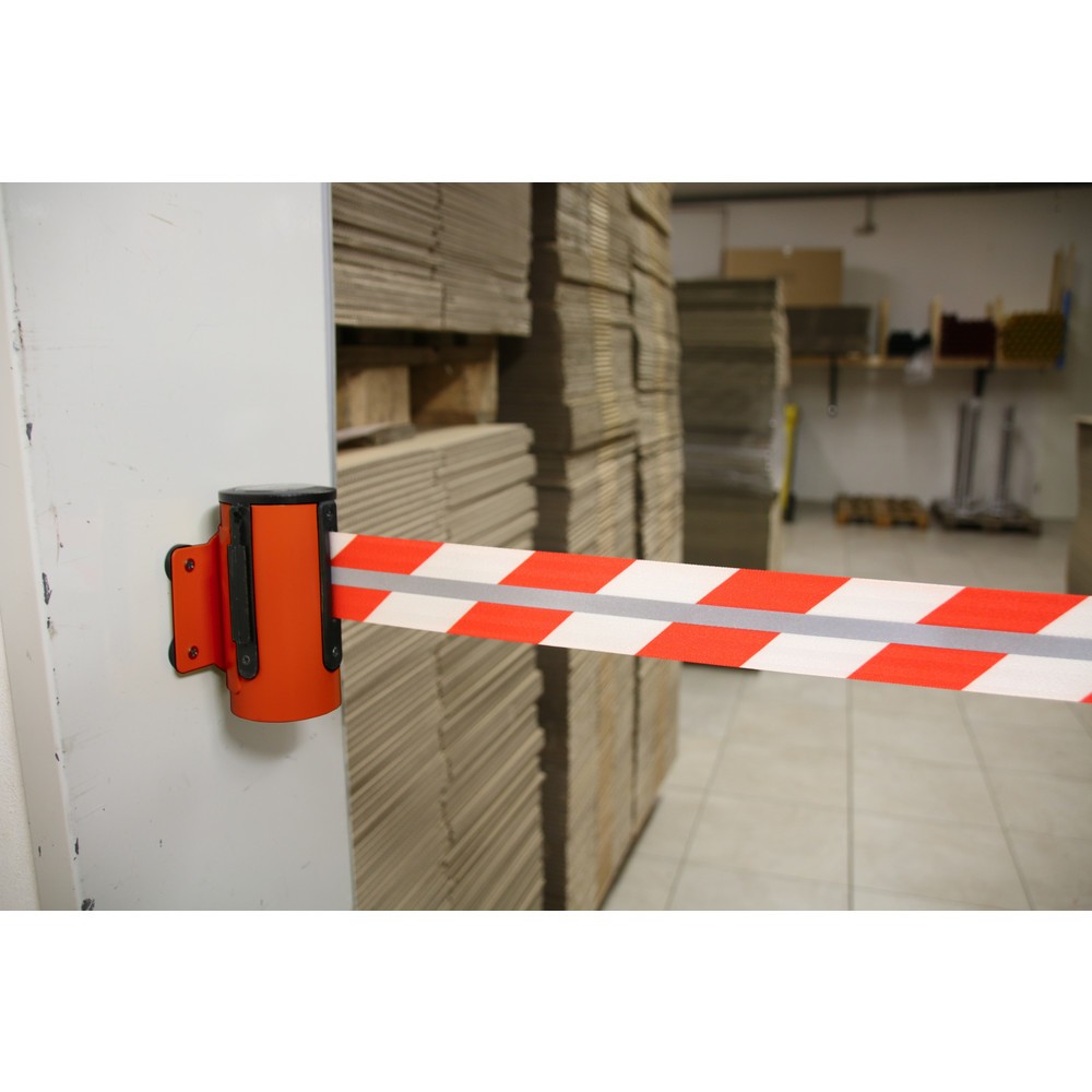 Číslo obrázku produktu 3: RS-GUIDESYSTEMS® kazeta s páskou GLW 45-D REFLECTO, nástěnná montáž, délka 2,3 m, šířka 50 mm, kryt červený, pásek červený/bílý