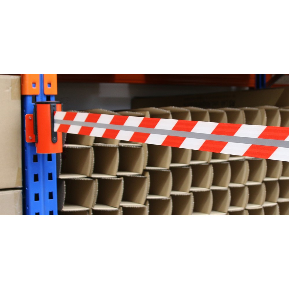 Číslo obrázku produktu 4: RS-GUIDESYSTEMS® kazeta s páskou GLW 45-D REFLECTO, nástěnná montáž, délka 2,3 m, šířka 50 mm, kryt červený, pásek červený/bílý
