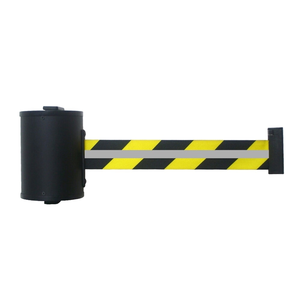 RS-GUIDESYSTEMS® kazeta s páskou GLW 700 REFLECTO, nástěnná montáž, délka 7 m, šířka 50 mm, kryt černý, pásek černý/žlutý Obrázek produktu: RS-GUIDESYSTEMS® kazeta s páskou GLW 700 REFLECTO, nástěnná montáž, délka 7 m, šířka 50 mm, kryt černý, pásek černý/žlutý