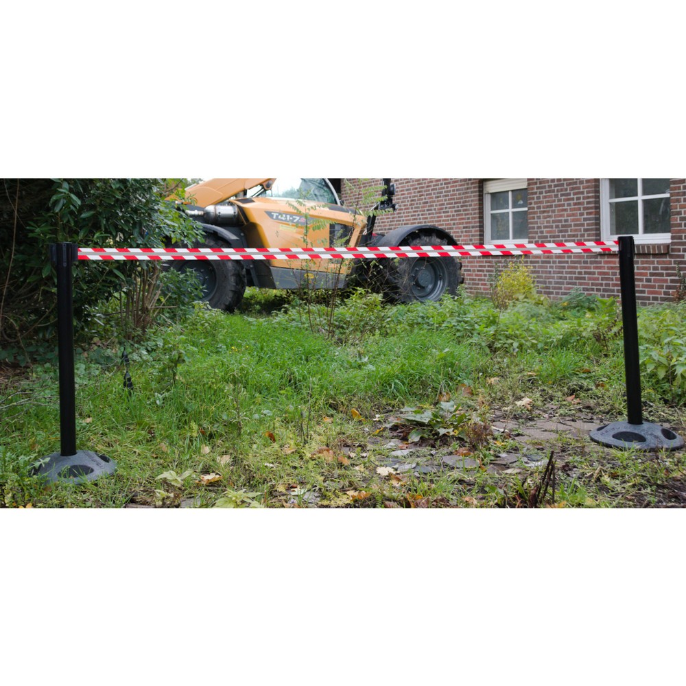 Číslo obrázku produktu 1: RS-GUIDESYSTEMS® páskový zahrazovací sloupek GLA 25-J REFLECTO, délka 3,5 m, šířka 50 mm, sloupek černý, pásek červený/bílý