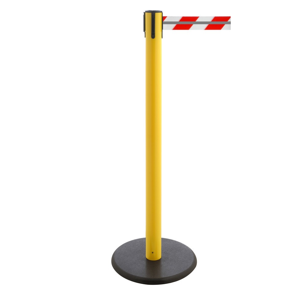 Číslo obrázku produktu 1: RS-GUIDESYSTEMS® páskový zahrazovací sloupek GLA 28-E REFLECTO, délka 2,3 m, šířka 50 mm, sloupek žlutý, pásek červený/bílý