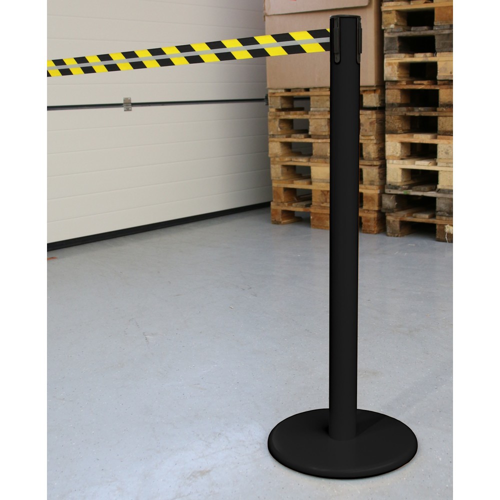 Číslo obrázku produktu 4: RS-GUIDESYSTEMS® páskový zahrazovací sloupek GLA 45-J REFLECTO, délka 3,5 m, šířka 50 mm, sloupek černý, pásek černý/žlutý