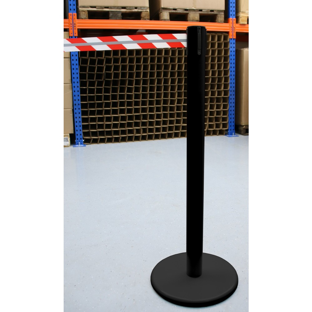 Číslo obrázku produktu 3: RS-GUIDESYSTEMS® páskový zahrazovací sloupek GLA 45-J REFLECTO, délka 2,3 m, šířka 50 mm, sloupek černý, pásek červený/bílý