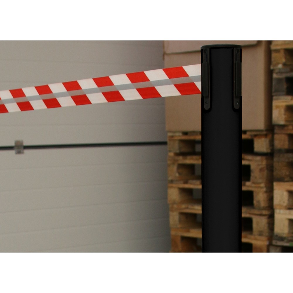 Číslo obrázku produktu 4: RS-GUIDESYSTEMS® páskový zahrazovací sloupek GLA 45-J REFLECTO, délka 2,3 m, šířka 50 mm, sloupek černý, pásek červený/bílý