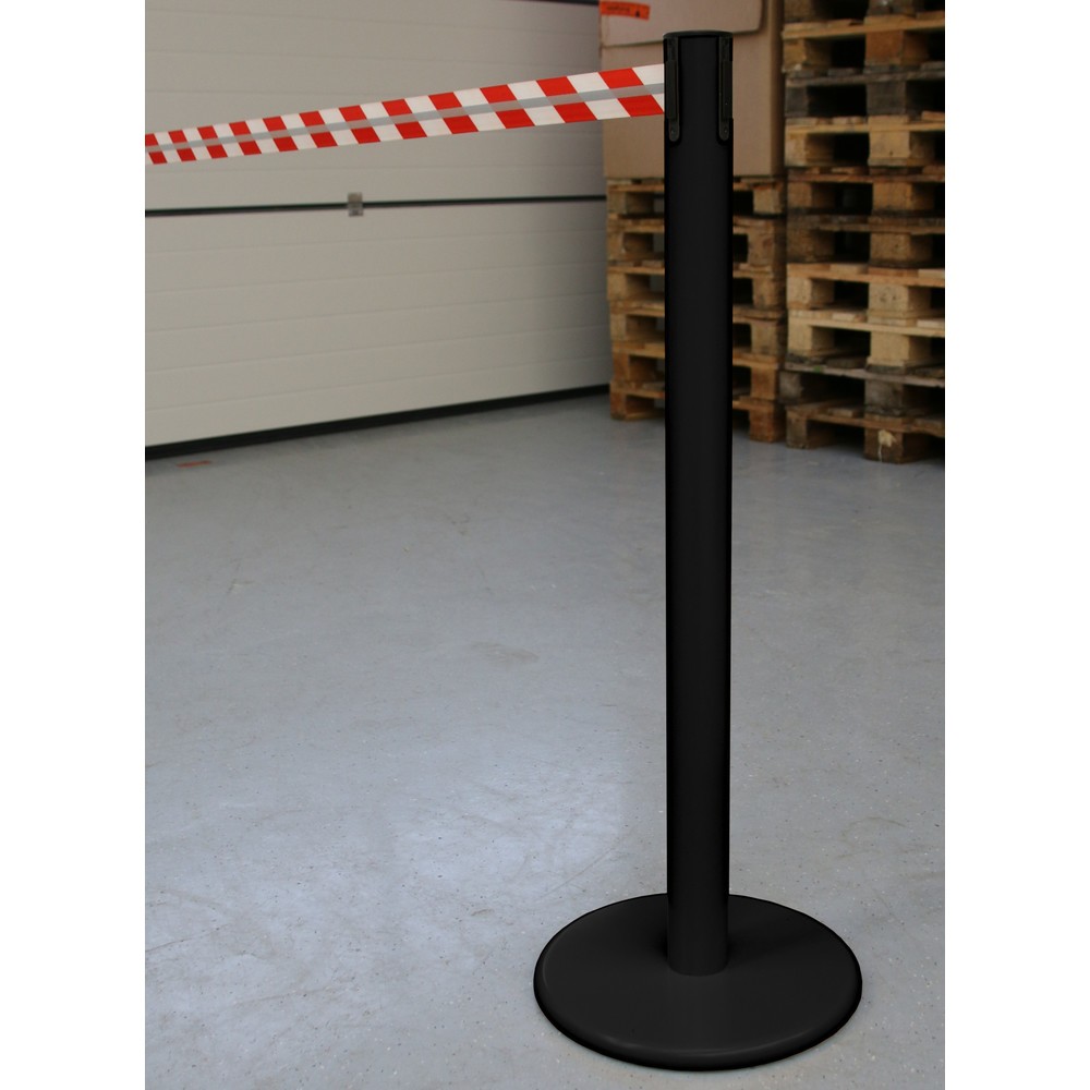Číslo obrázku produktu 4: RS-GUIDESYSTEMS® páskový zahrazovací sloupek GLA 45-J REFLECTO, délka 3,5 m, šířka 50 mm, sloupek černý, pásek červený/bílý