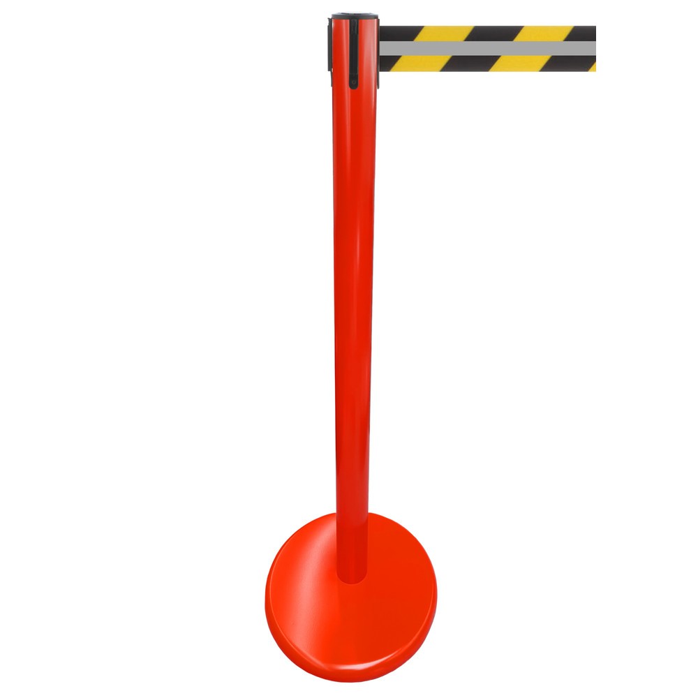 Číslo obrázku produktu 1: RS-GUIDESYSTEMS® páskový zahrazovací sloupek GLA 45-D REFLECTO, délka 3,5 m, šířka 50 mm, sloupek červený, pásek černý/žlutý