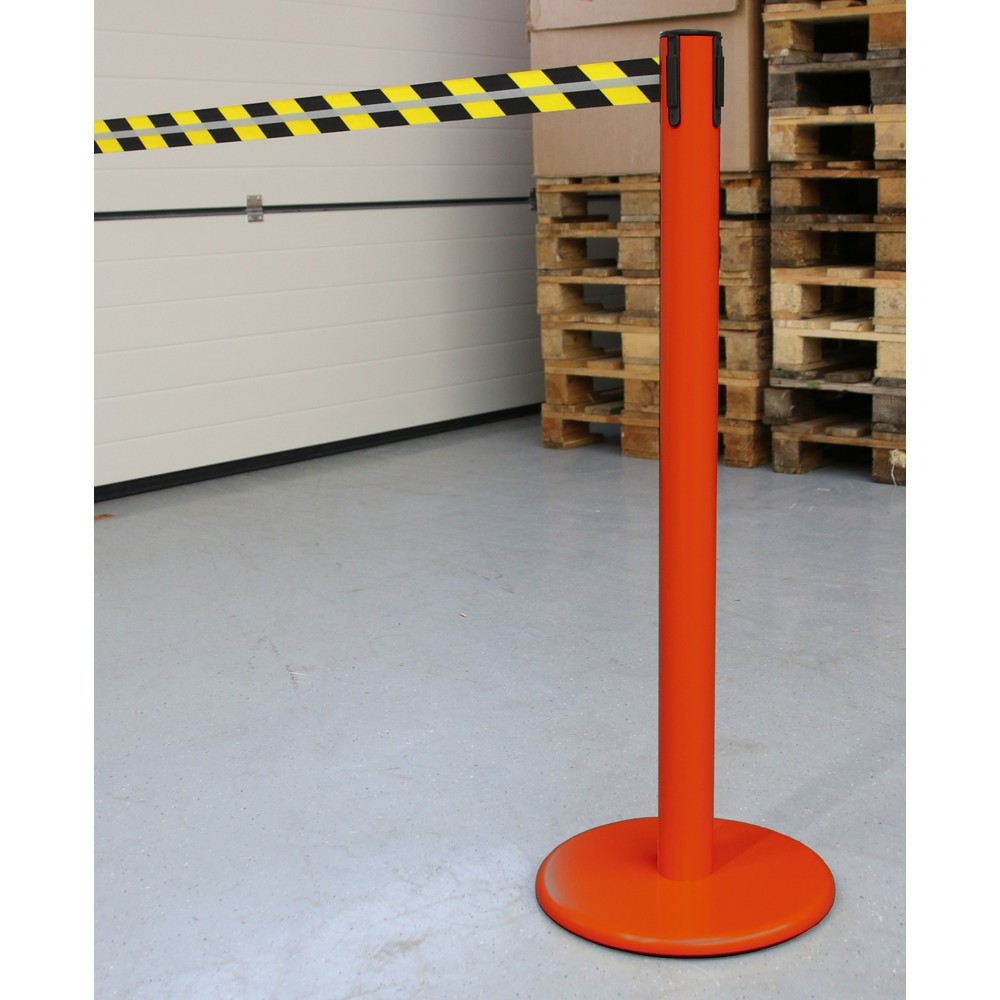 Číslo obrázku produktu 4: RS-GUIDESYSTEMS® páskový zahrazovací sloupek GLA 45-D REFLECTO, délka 3,5 m, šířka 50 mm, sloupek červený, pásek černý/žlutý