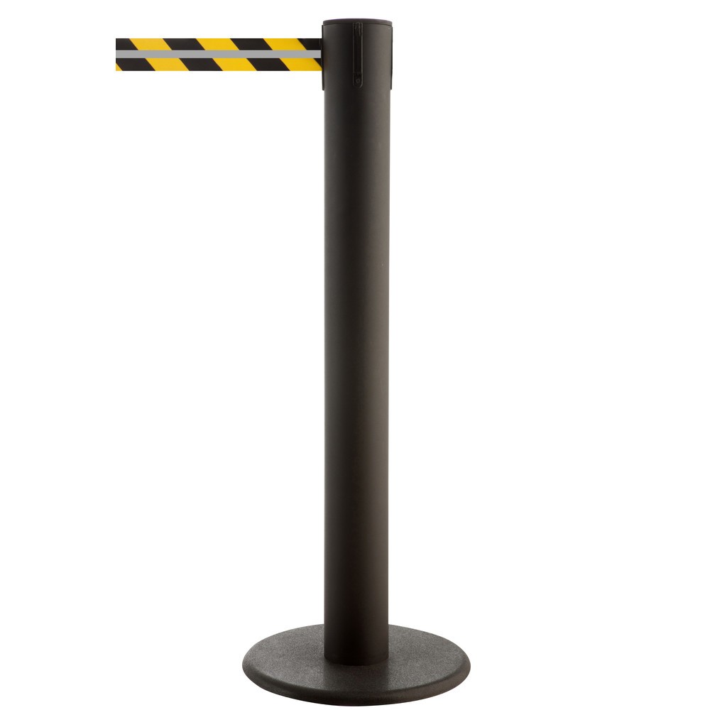 Číslo obrázku produktu 1: RS-GUIDESYSTEMS® páskový zahrazovací sloupek GLA 85-J REFLECTO, délka 7 m, šířka 50 mm, sloupek černý, pásek černý/žlutý