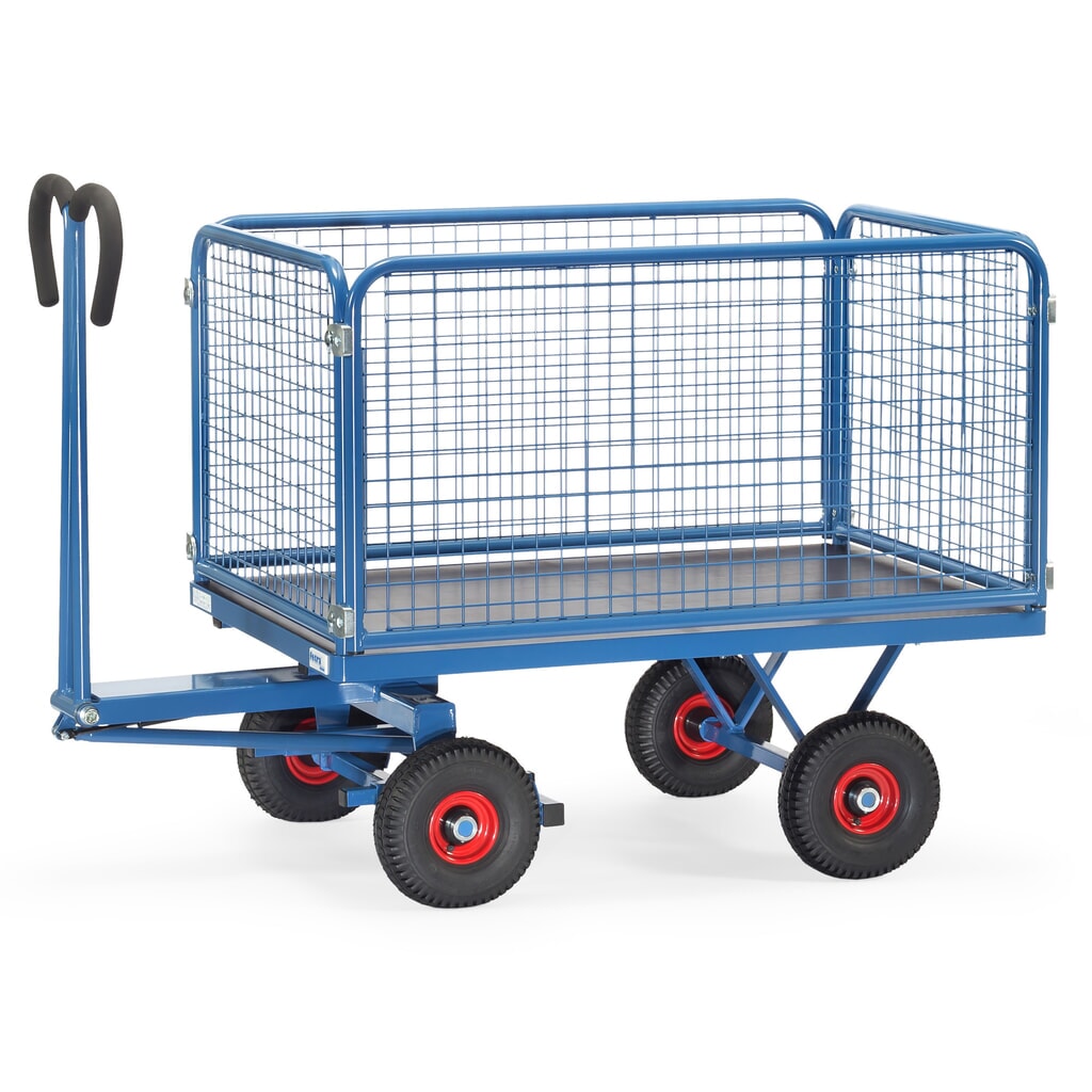 Ruční plošinový vozík fetra® s drátěnými mřížovými bočnicemi V 600 mm, ložná plocha 800 x 1200 mm, nosnost 700 kg, vzduchem plněné pneumatiky Obrázek produktu: Ruční plošinový vozík fetra® s drátěnými mřížovými bočnicemi V 600 mm, ložná plocha 800 x 1200 mm, nosnost 700 kg, vzduchem plněné pneumatiky