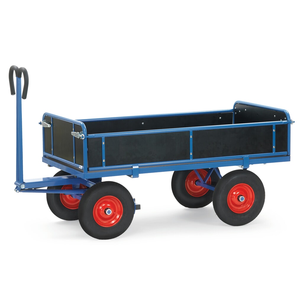Obrázek produktu: Ruční plošinový vozík fetra® se 3 sklápěcími bočnicemi, ložná plocha 1 000 x 2000 mm, nosnost 1 250 kg, kolečka z plné gumy