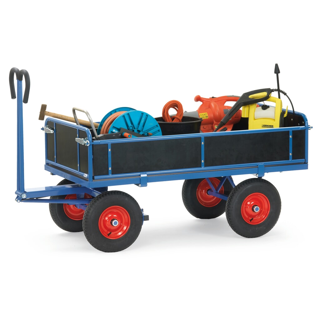 Číslo obrázku produktu 2: Ruční plošinový vozík fetra® se 3 sklápěcími bočnicemi, ložná plocha 1 000 x 2000 mm, nosnost 1 250 kg, vzduchem plněné pneumatiky