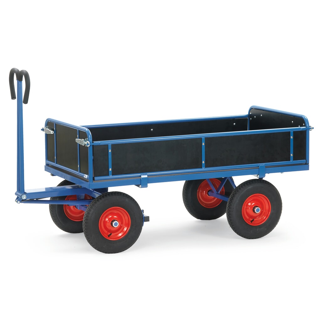 Obrázek produktu: Ruční plošinový vozík fetra® se 3 sklápěcími bočnicemi, ložná plocha 800 x 1200 mm, nosnost 1 000 kg, vzduchem plněné pneumatiky