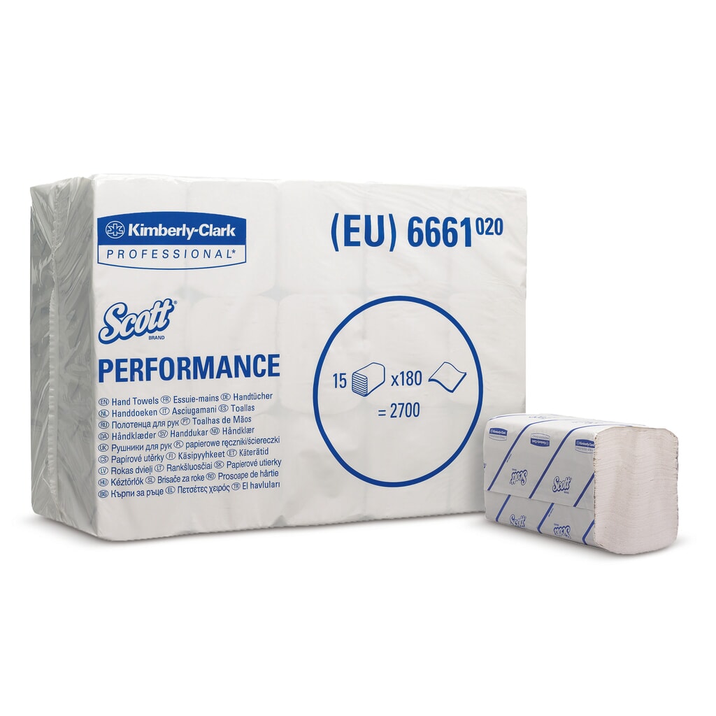 Ručníky SCOTT® pro dávkovač ručníků Kimberly-Clark®, Interfold/Medium, 3.180 ručníky, bílá Obrázek produktu: Ručníky SCOTT® pro dávkovač ručníků Kimberly-Clark®, Interfold/Medium, 3.180 ručníky, bílá