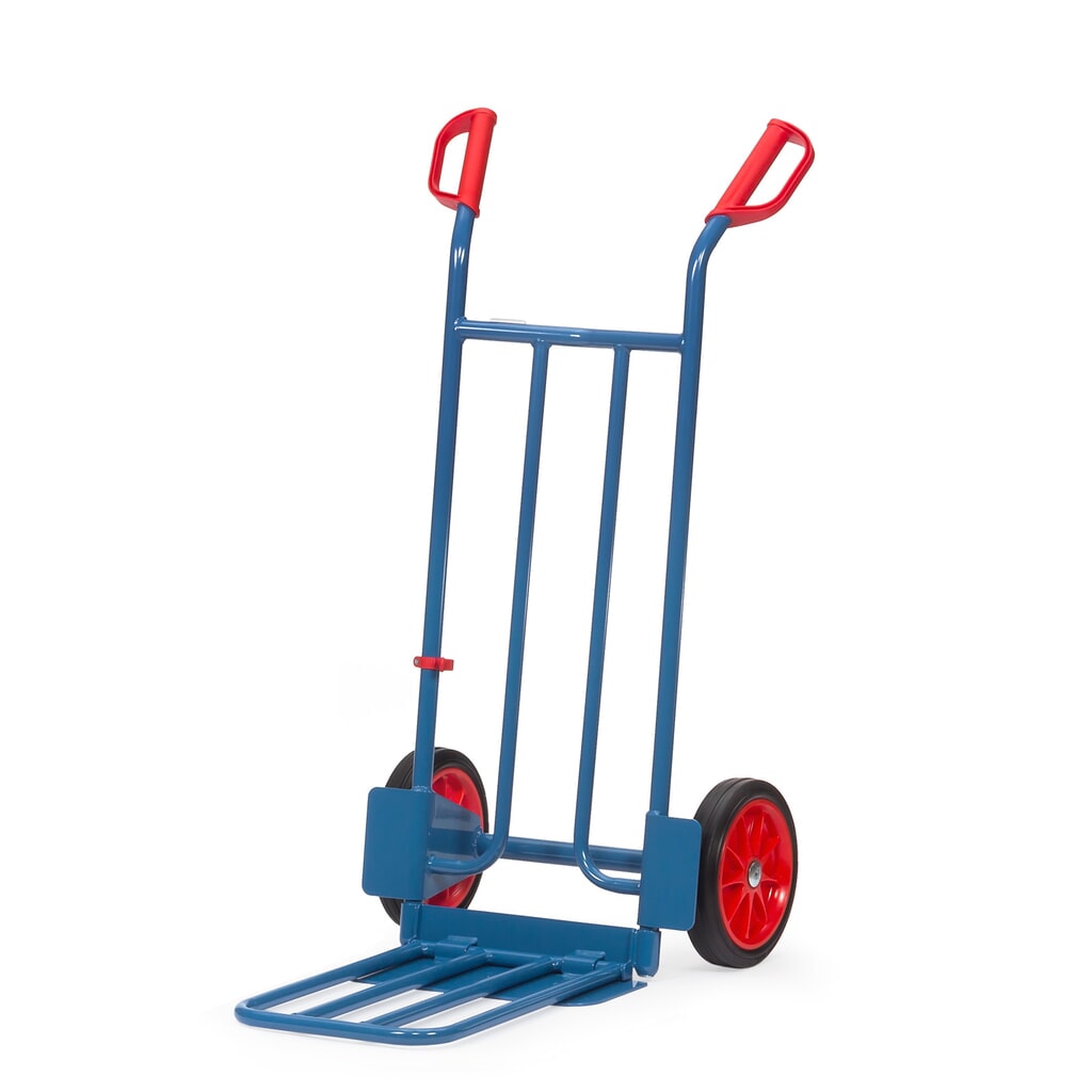 Rudl na balíky fetra® se sklopnou lopatou, nosnost 250 kg, ložná plocha lopaty ŠxH 400 x 150 mm, kolečka z plné gumy Obrázek produktu: Rudl na balíky fetra® se sklopnou lopatou, nosnost 250 kg, ložná plocha lopaty ŠxH 400 x 150 mm, kolečka z plné gumy