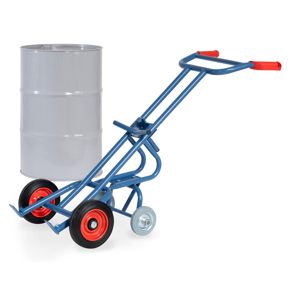 Rudl na sudy fetra®, nosnost 300 kg, se 2 opěrnými koly, kolečka z plné gumy Obrázek produktu: Rudl na sudy fetra®, nosnost 300 kg, se 2 opěrnými koly, kolečka z plné gumy