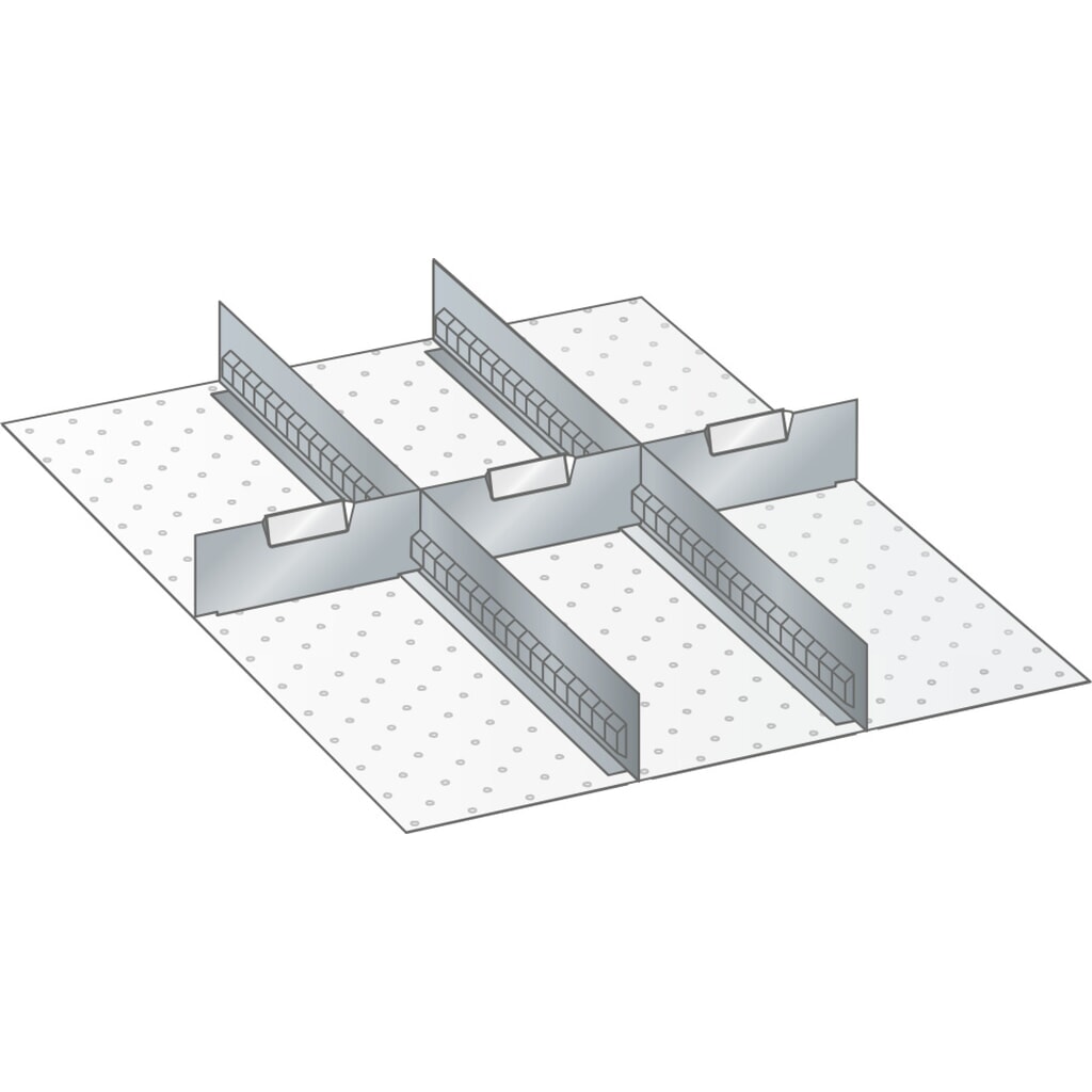 Sada děrovaných nástěnných panelů a dělicích plechových příček LISTA 27x36E, (ŠxH) 459x612 mm, 2 děrované nástěnné panely, 3 dělicí plechové příčky, pro výšku čela 75 mm Obrázek produktu: Sada děrovaných nástěnných panelů a dělicích plechových příček LISTA 27x36E, (ŠxH) 459x612 mm, 2 děrované nástěnné panely, 3 dělicí plechové příčky, pro výšku čela 75 mm