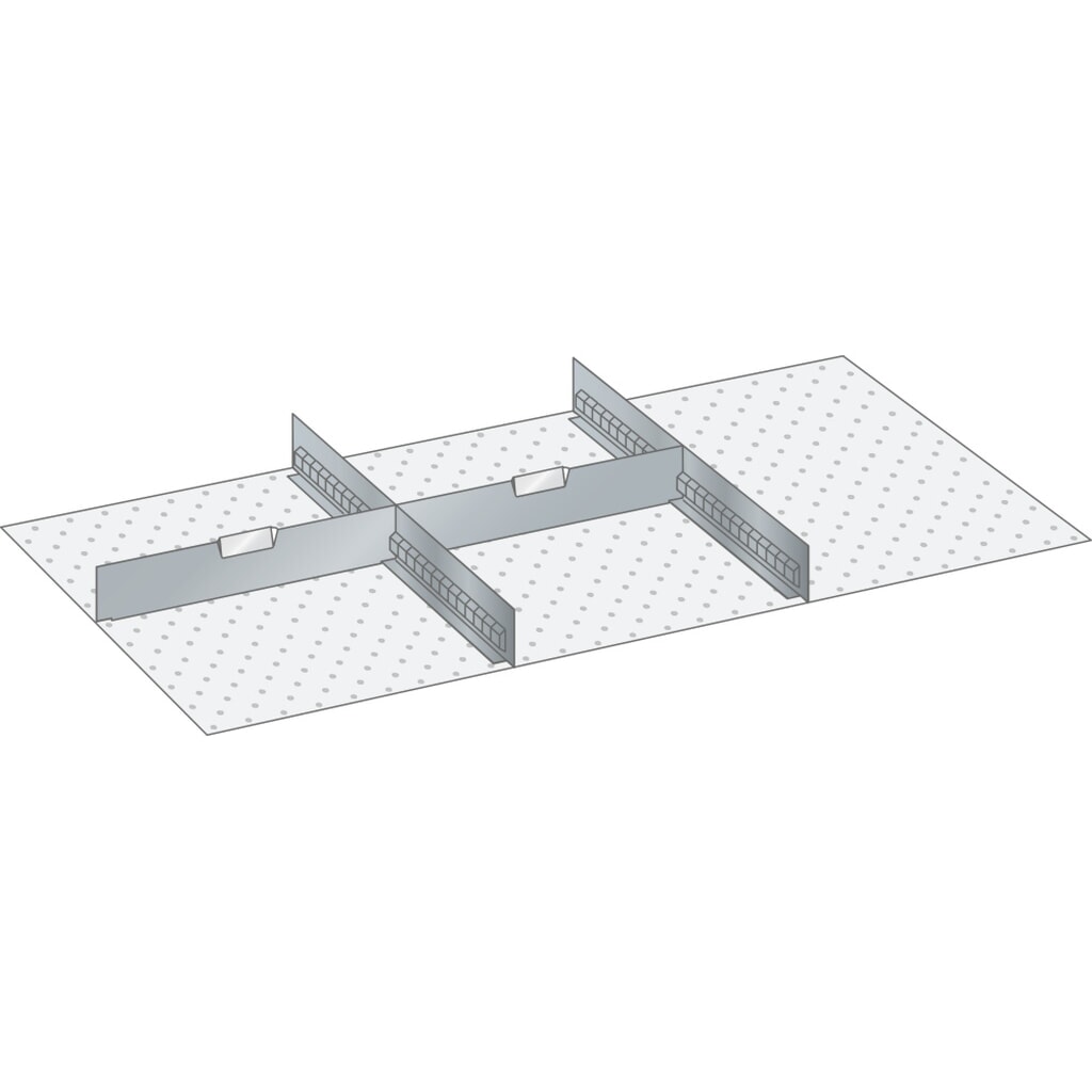 Sada děrovaných nástěnných panelů a dělicích plechových příček LISTA 54x27E, (ŠxH) 918x459 mm, 2 děrované nástěnné panely, 2 dělicí plechové příčky, pro výšku čela 50 mm Obrázek produktu: Sada děrovaných nástěnných panelů a dělicích plechových příček LISTA 54x27E, (ŠxH) 918x459 mm, 2 děrované nástěnné panely, 2 dělicí plechové příčky, pro výšku čela 50 mm