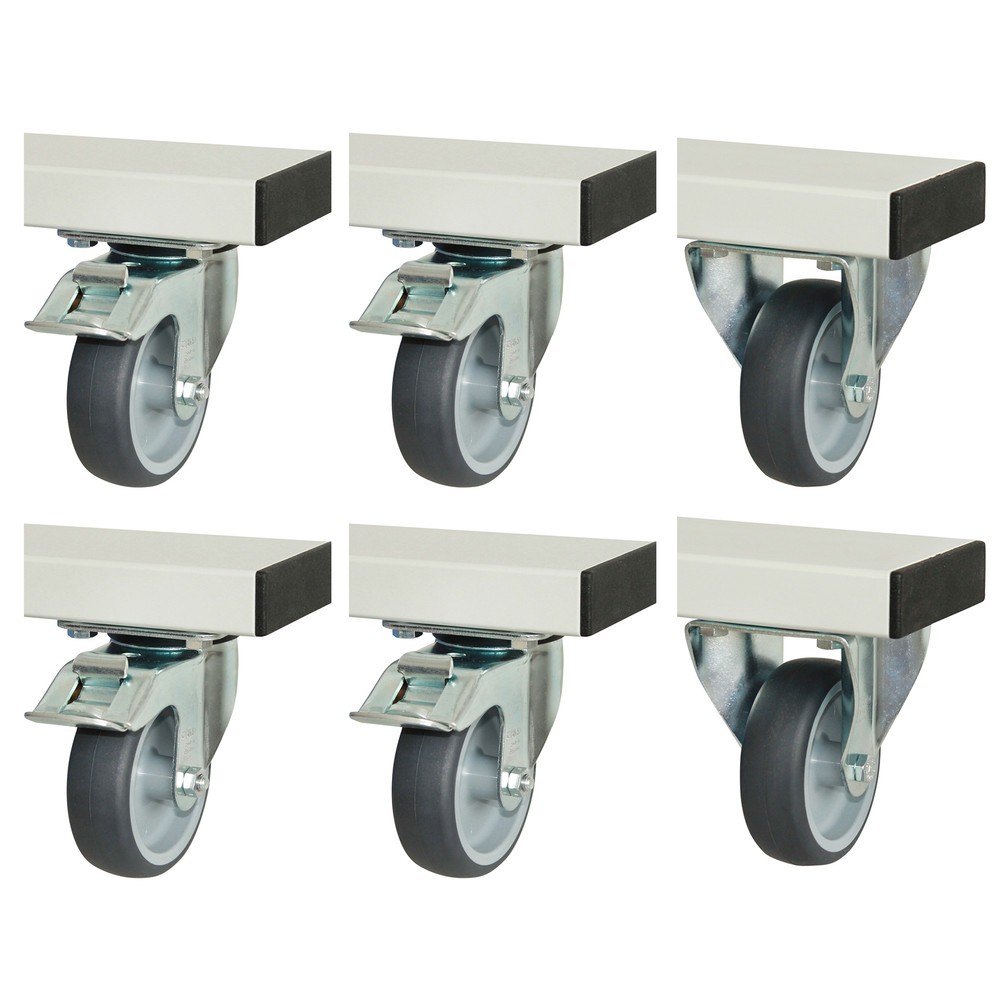 Obrázek produktu: Sada koleček RAU pro řadu adlatus 300/600, V×Š×H 125 × 100 × 30 mm, 2 pevná a 4 řiditelná kolečka s brzdou