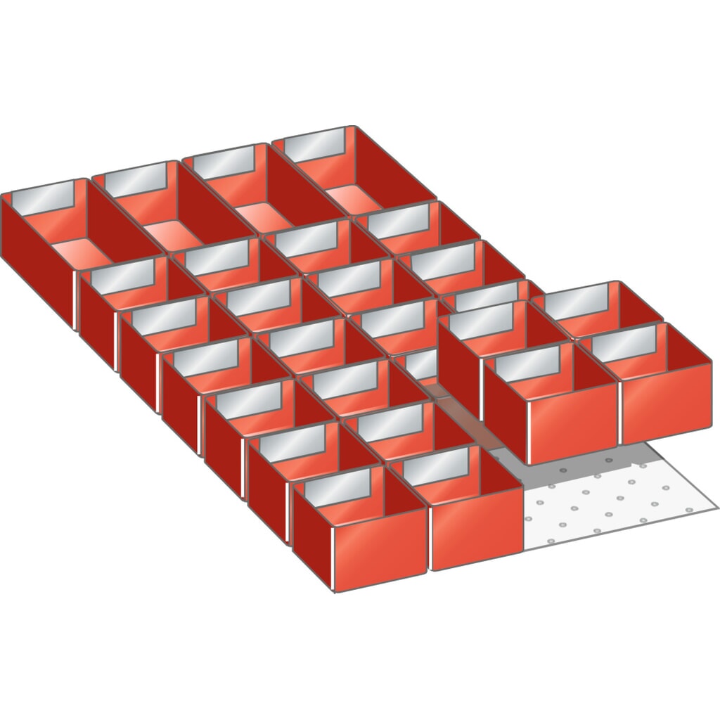 Sada zavěšovacích boxů LISTA 18x36E, (ŠxH) 306x612 mm, 28 ks, pro výšku čela 50 mm Obrázek produktu: Sada zavěšovacích boxů LISTA 18x36E, (ŠxH) 306x612 mm, 28 ks, pro výšku čela 50 mm