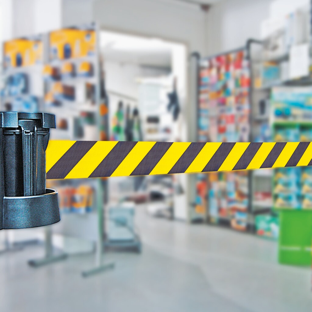 Nástěnná uzavírací páska, samonapínací, s odstředivou brzdou, délka 3 m, červeno/bílé diagonální pruhování Číslo obrázku produktu 3: Nástěnná uzavírací páska, samonapínací, s odstředivou brzdou, délka 3 m, červeno/bílé diagonální pruhování