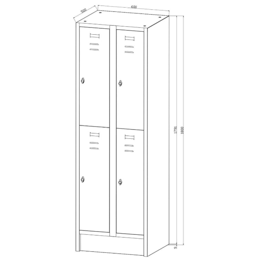 Šatní skříňka s lavicí HEMMDAL HG-SB-2, zámek s otočnou západkou, 2 patra, 4 přihrádky, VxŠxH 1800 x 600 x 500 mm, světle šedá Číslo obrázku produktu 3: Šatní skříňka s lavicí HEMMDAL HG-SB-2, zámek s otočnou západkou, 2 patra, 4 přihrádky, VxŠxH 1800 x 600 x 500 mm, světle šedá