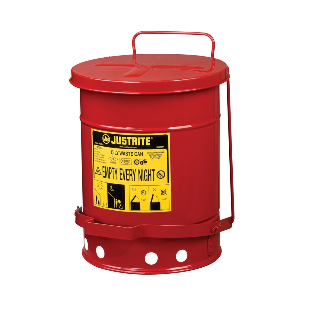 Justrite sběrná nádoba k pracovnímu stolu SoundGuard™, pedál, červená, 20 litrů Obrázek produktu: Justrite sběrná nádoba k pracovnímu stolu SoundGuard™, pedál, červená, 20 litrů