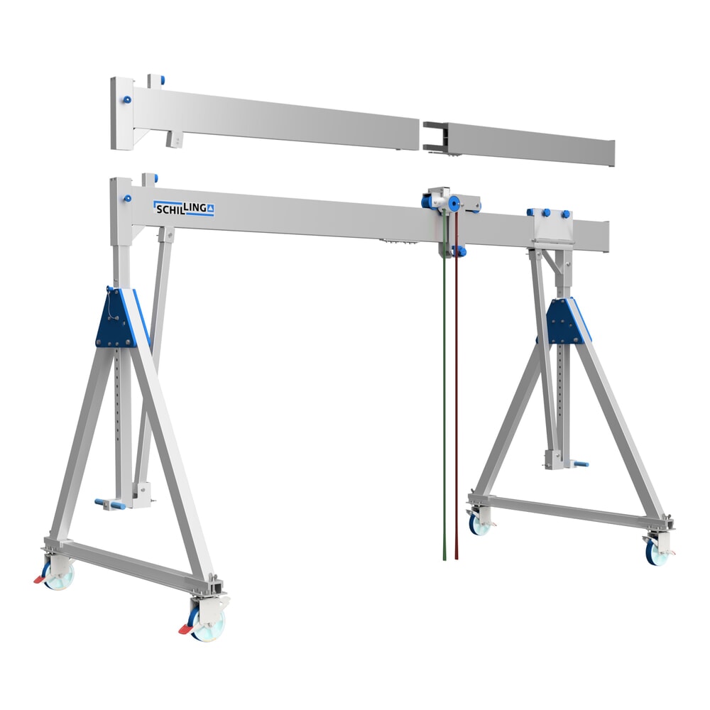Obrázek produktu: SCHILLING hliníkový portálový jeřáb s dělitelným nosníkem, pojízdný, celková výška max. 2560 mm, nosnost 500 kg
