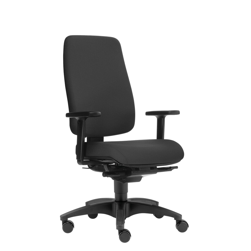 Kancelářská židle SITWELL STEIFENSAND Spirit, hloubkově nastavitelná bederní opěrka, plast křížová podnož, polyester, černá Obrázek produktu: Kancelářská židle SITWELL STEIFENSAND Spirit, hloubkově nastavitelná bederní opěrka, plast křížová podnož, polyester, černá