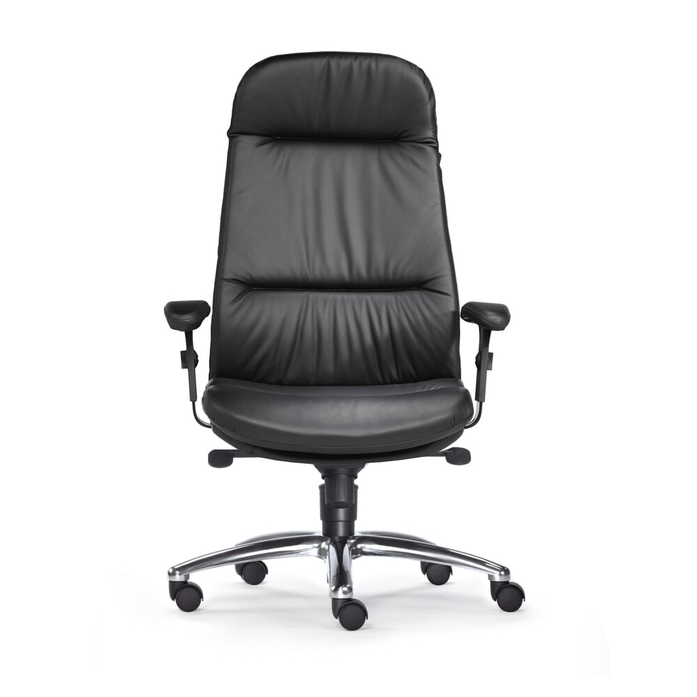 Kancelářská židle SITWELL STEIFENSAND Top pro vysoké zatížení, extra vysoké opěradlo, lesklá hliníková křížová podnož, kožený sedák Obrázek produktu: Kancelářská židle SITWELL STEIFENSAND Top pro vysoké zatížení, extra vysoké opěradlo, lesklá hliníková křížová podnož, kožený sedák