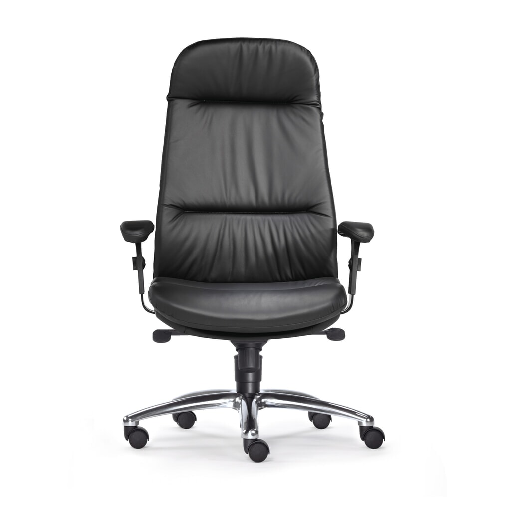 Kancelářská židle SITWELL STEIFENSAND Top pro vysoké zatížení, extra vysoké opěradlo, lesklá hliníková křížová podnož, kožený sedák Obrázek produktu: Kancelářská židle SITWELL STEIFENSAND Top pro vysoké zatížení, extra vysoké opěradlo, lesklá hliníková křížová podnož, kožený sedák