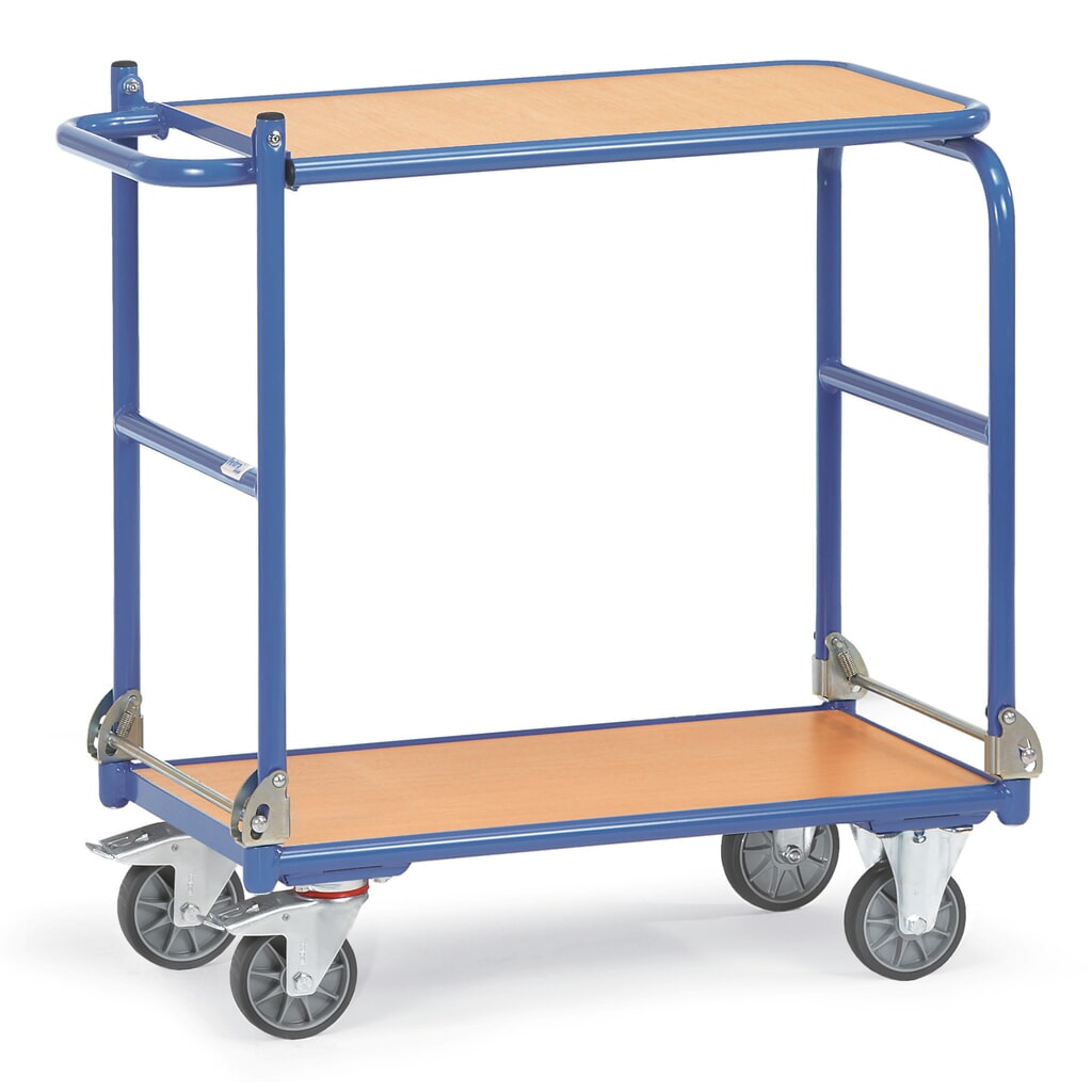 Skládací pojízdný stolek fetra® s ocelovým rámem, 2 patra à 900 x 600 mm Číslo obrázku produktu 4: Skládací pojízdný stolek fetra® s ocelovým rámem, 2 patra à 900 x 600 mm