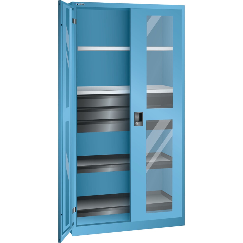 Skříň na nářadí LISTA, (ŠxHxV) 1000x580x1950 mm, 2 výsuvy a 3 zásuvky, světle modrá, RFID Lock