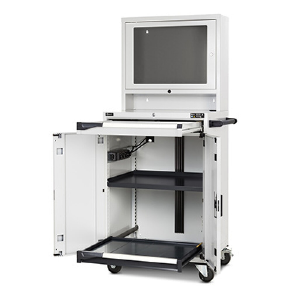 Obrázek produktu: Skříň na počítač Fami Master CS, polykarbonátová dvířka, 1 zásuvka, VxŠxH 1731 x 792 x 617 mm, světle šedá