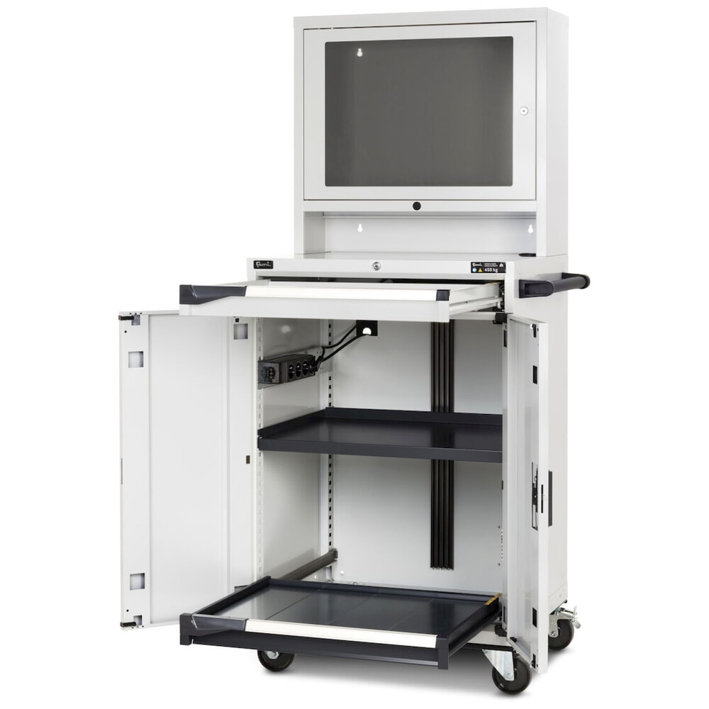 Číslo obrázku produktu 2: Skříň na počítač Fami Master CS, polykarbonátová dvířka, 1 zásuvka, VxŠxH 1731 x 792 x 617 mm, světle šedá