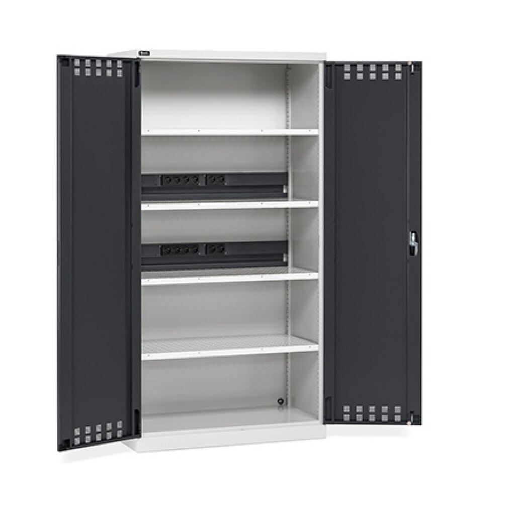 Skříň pro nabíjení akumulátorů Fami PERFOM, 4 děrované police, VxŠxH 2000 x 1023 x 726 mm, světle šedá, antracit Obrázek produktu: Skříň pro nabíjení akumulátorů Fami PERFOM, 4 děrované police, VxŠxH 2000 x 1023 x 726 mm, světle šedá, antracit