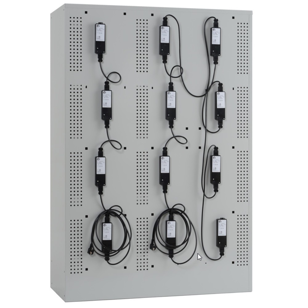 Číslo obrázku produktu 3: Skříň pro nabíjení akumulátorů LISTA, (ŠxHxV) 1205x585x1790 mm, 3x4 přihrádky, 2 moduly v přihrádce, světle šedá