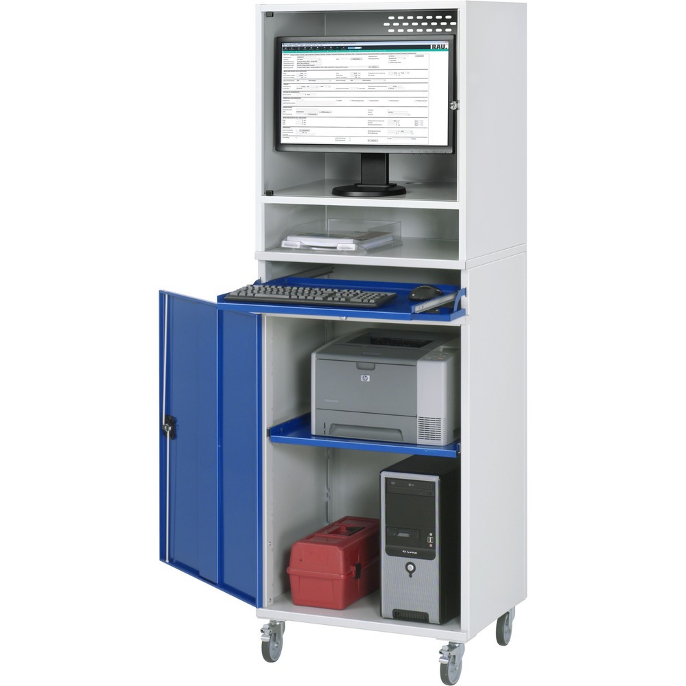 Číslo obrázku produktu 1: Skříň pro počítač RAU, kryt na monitor, zásuvka na klávesnici, křídlové dveře, mobilní