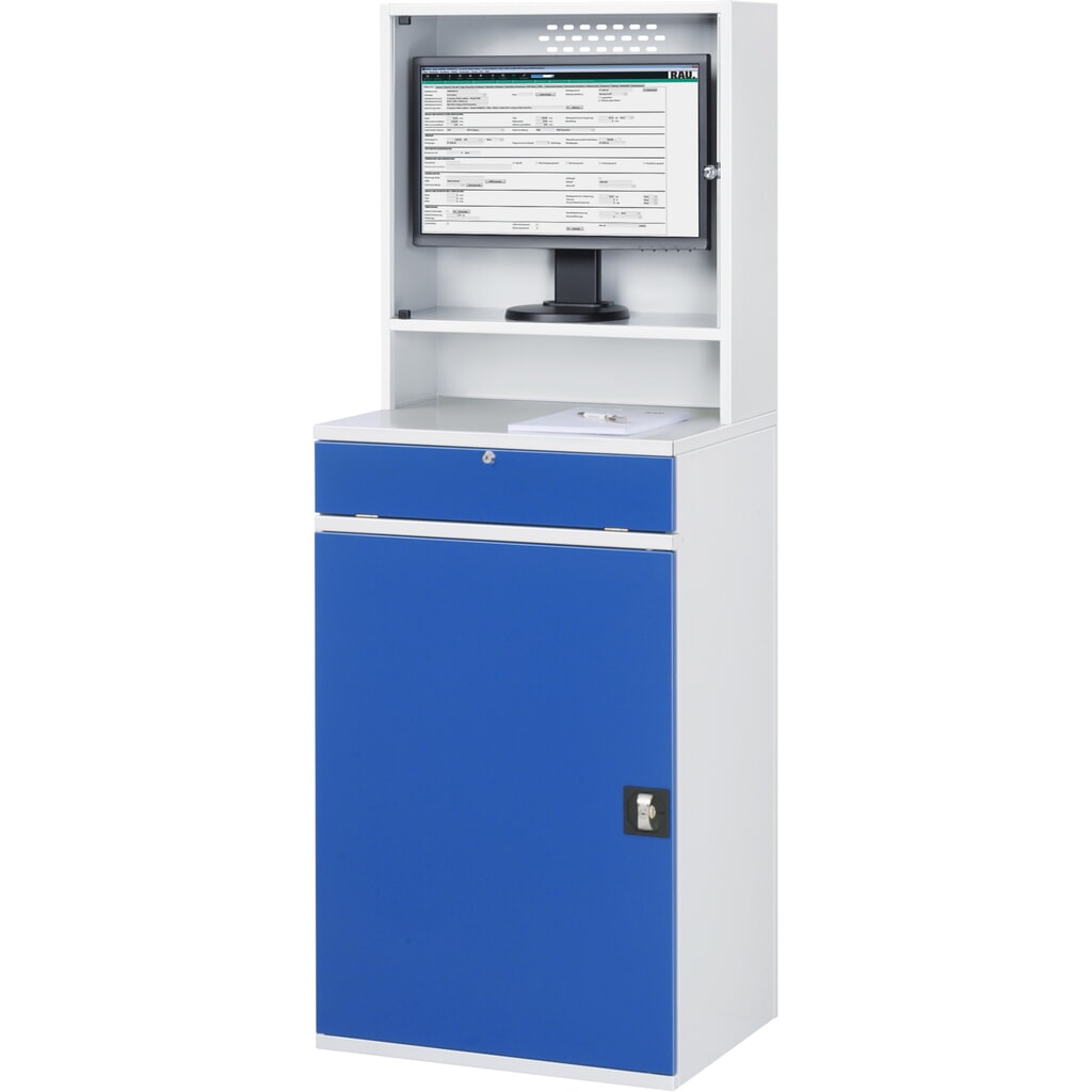 Skříň pro počítač RAU, kryt pro monitor, zásuvka na klávesnici, křídlové dveře, počet zásuvek x V x Š: 2 x 80 x 570 mm Číslo obrázku produktu 3: Skříň pro počítač RAU, kryt pro monitor, zásuvka na klávesnici, křídlové dveře, počet zásuvek x V x Š: 2 x 80 x 570 mm