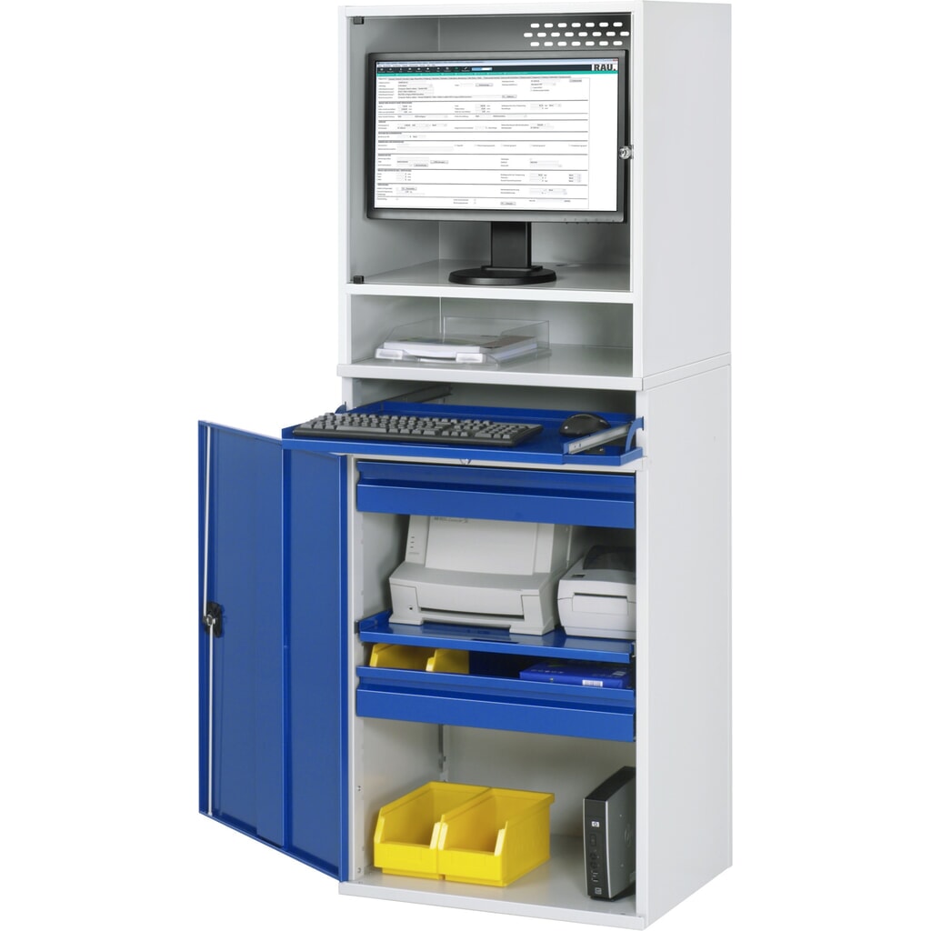 Číslo obrázku produktu 4: Skříň pro počítač RAU, kryt pro monitor, zásuvka na klávesnici, křídlové dveře, počet zásuvek x V x Š: 2 x 80 x 570 mm