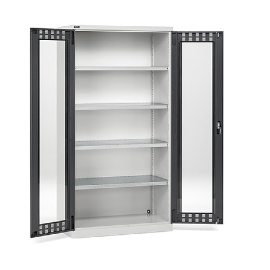 Obrázek produktu: Skříň s křídlovými dveřmi Fami PERFOM, 4 police a průzory, VxŠxH 2000 x 1023 x 726 mm, světle šedá, antracit