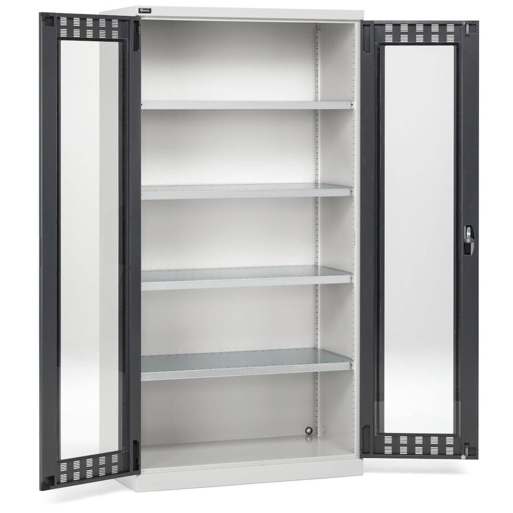 Číslo obrázku produktu 2: Skříň s křídlovými dveřmi Fami PERFOM, 4 police a průzory, VxŠxH 2000 x 1023 x 726 mm, světle šedá, antracit