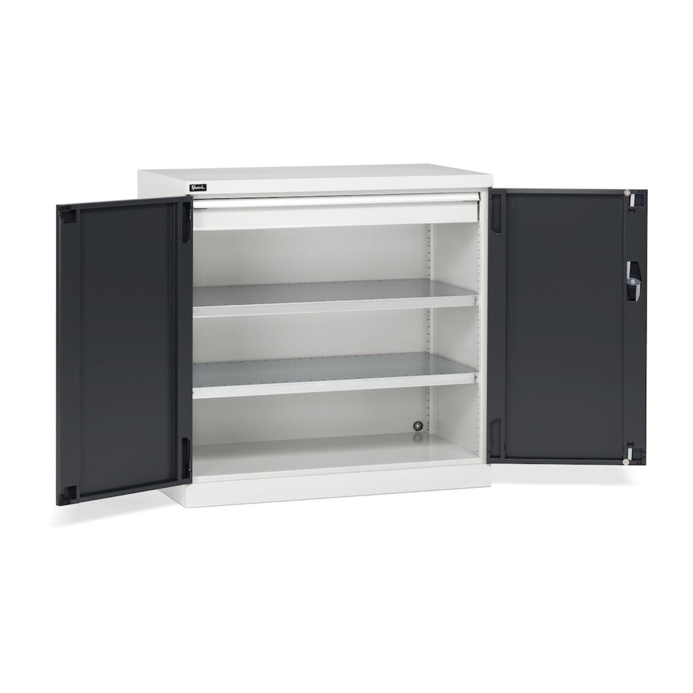 Číslo obrázku produktu 3: Skříň s křídlovými dveřmi Fami PERFOM, 1 zásuvka, 3 police, VxŠxH 1000 x 1023 x 555 mm, světle šedá, antracit