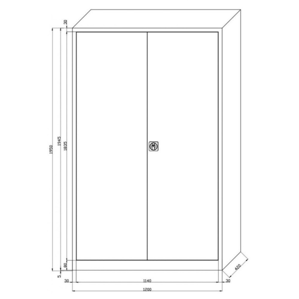 Číslo obrázku produktu 2: Skříň s křídlovými dveřmi HEMMDAL HF-ST, 5 výšek pořadačů, VxŠxH 1950 x 1200 x 420 mm, police s práškovým nástřikem, světle šedá