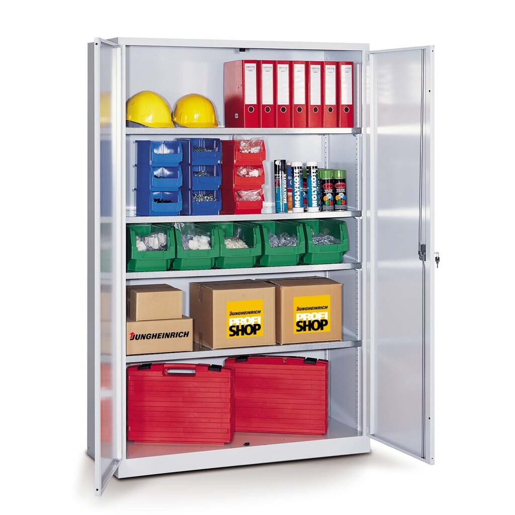 Obrázek produktu: Skříň s křídlovými dveřmi se 4 pozinkovanými policemi, VxŠxH 1950 x 1250 x 400 mm, světle šedá, rubínová