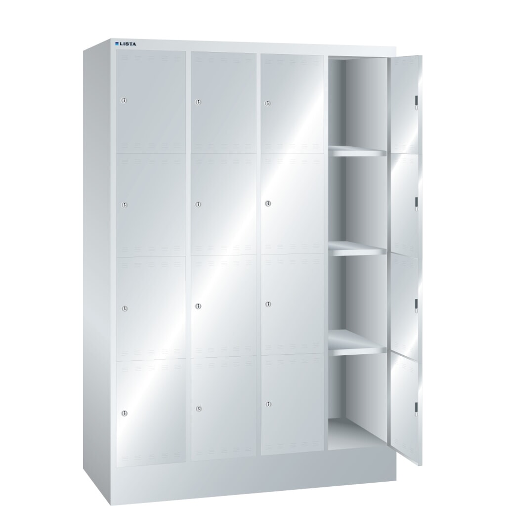Skříň s přihrádkami LISTA, (ŠxHxV) 1200x500x1795 mm, 4x4 přihrádky, cylindrický zámek Obrázek produktu: Skříň s přihrádkami LISTA, (ŠxHxV) 1200x500x1795 mm, 4x4 přihrádky, cylindrický zámek