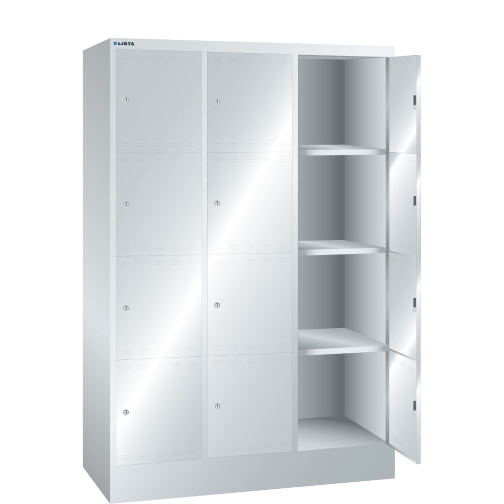 Skříň s přihrádkami LISTA, (ŠxHxV) 1205x500x1795mm, 3x4 přihrádky, zavírací mechanismus Obrázek produktu: Skříň s přihrádkami LISTA, (ŠxHxV) 1205x500x1795mm, 3x4 přihrádky, zavírací mechanismus