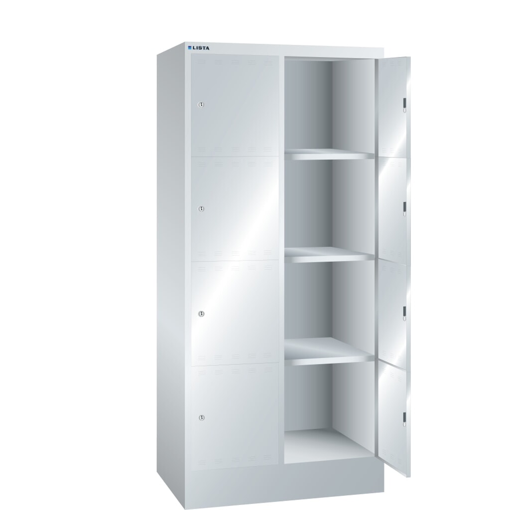 Skříň s přihrádkami LISTA, (ŠxHxV) 810x500x1795mm, 2x4 přihrádky, zavírací mechanismus Obrázek produktu: Skříň s přihrádkami LISTA, (ŠxHxV) 810x500x1795mm, 2x4 přihrádky, zavírací mechanismus