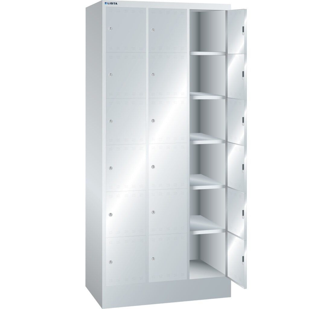 Obrázek produktu: Skříň s přihrádkami LISTA, (ŠxHxV) 905x500x1995 mm, 3x6 přihrádek, zavírací mechanismus