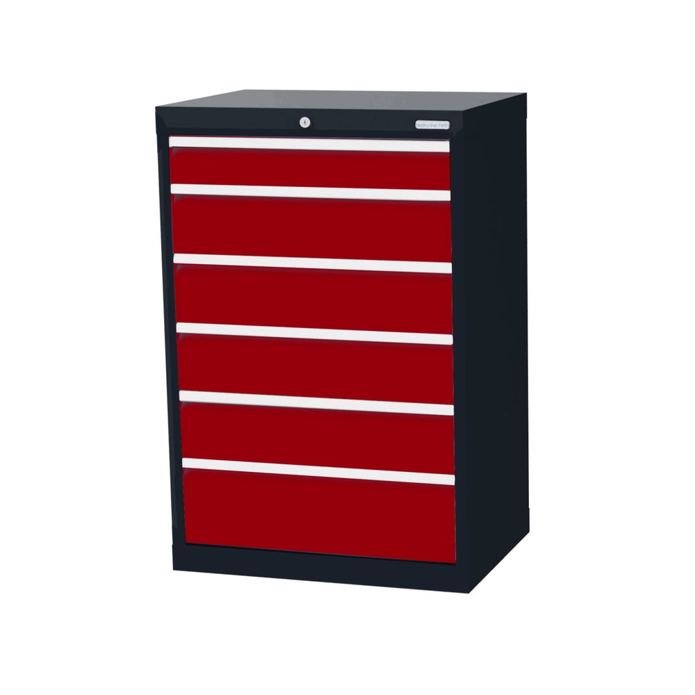 Obrázek produktu: Skříň se zásuvkami Bedrunka+Hirth Profi, zásuvky 1x100 + 4x150 + 1x200 mm, VxŠxH 1019 x 680 x 500 mm, antracitová šedá, rubínová